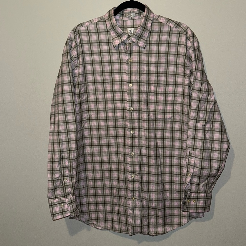 Peter Millar Button Up 100% Cotton Pink Plaid Professional Work Designer Large